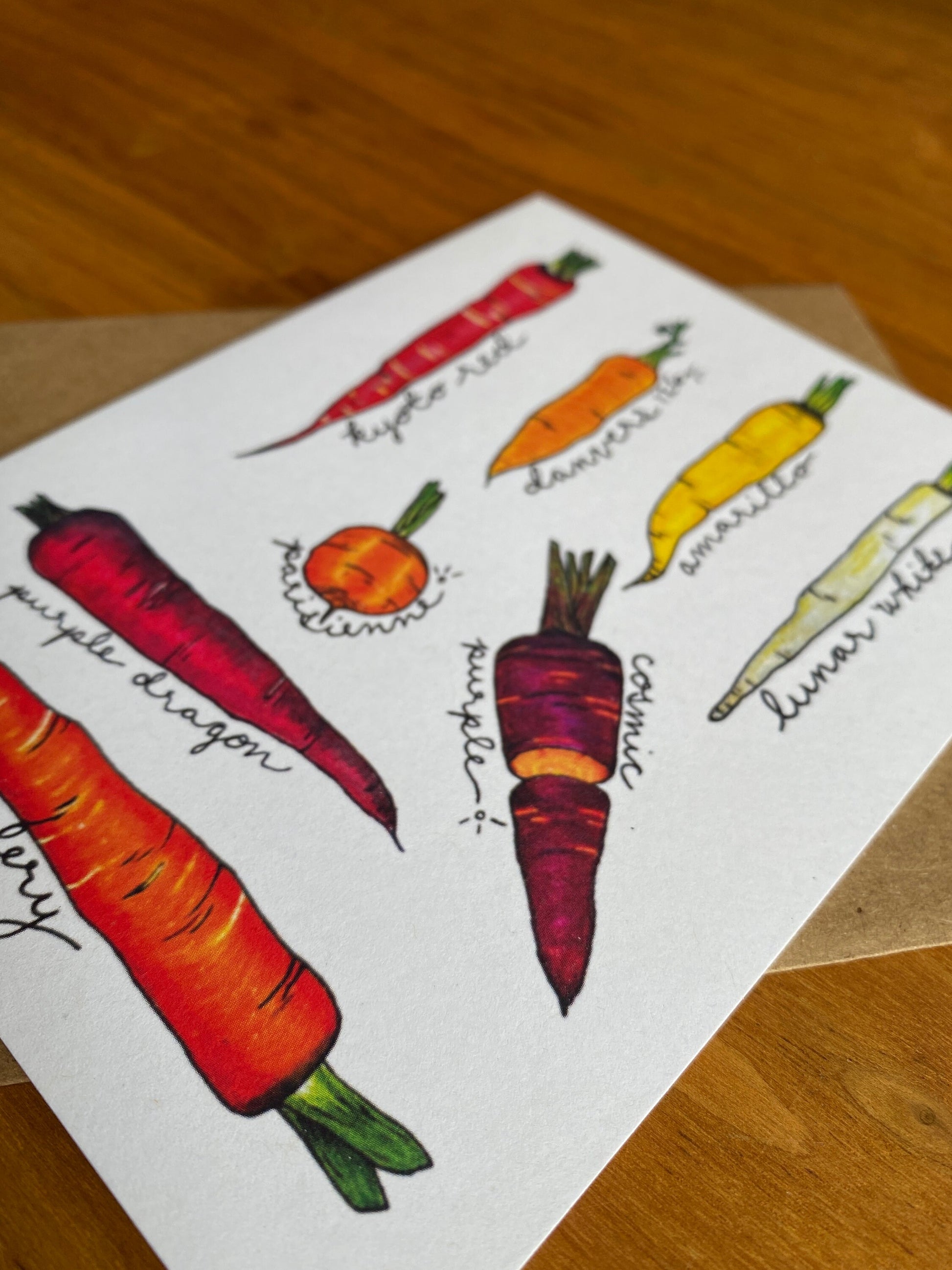 Mixed media heirloom carrot card