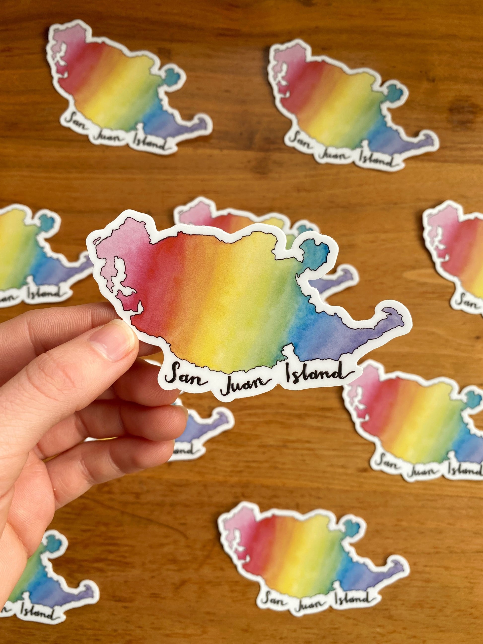 San Juan Island map rainbow sticker