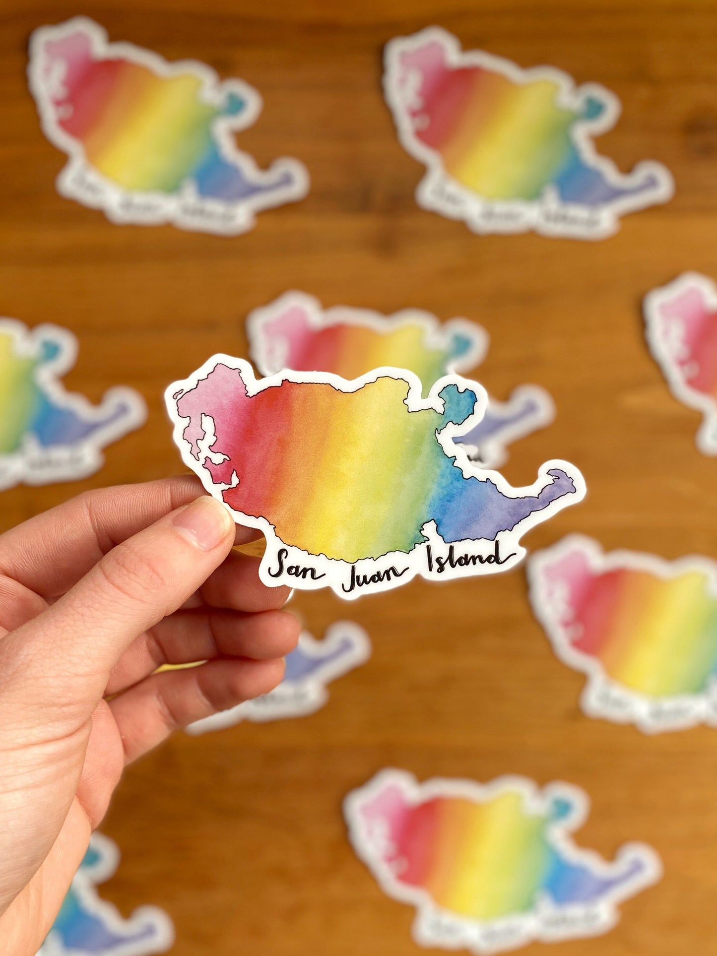 San Juan Island map rainbow sticker