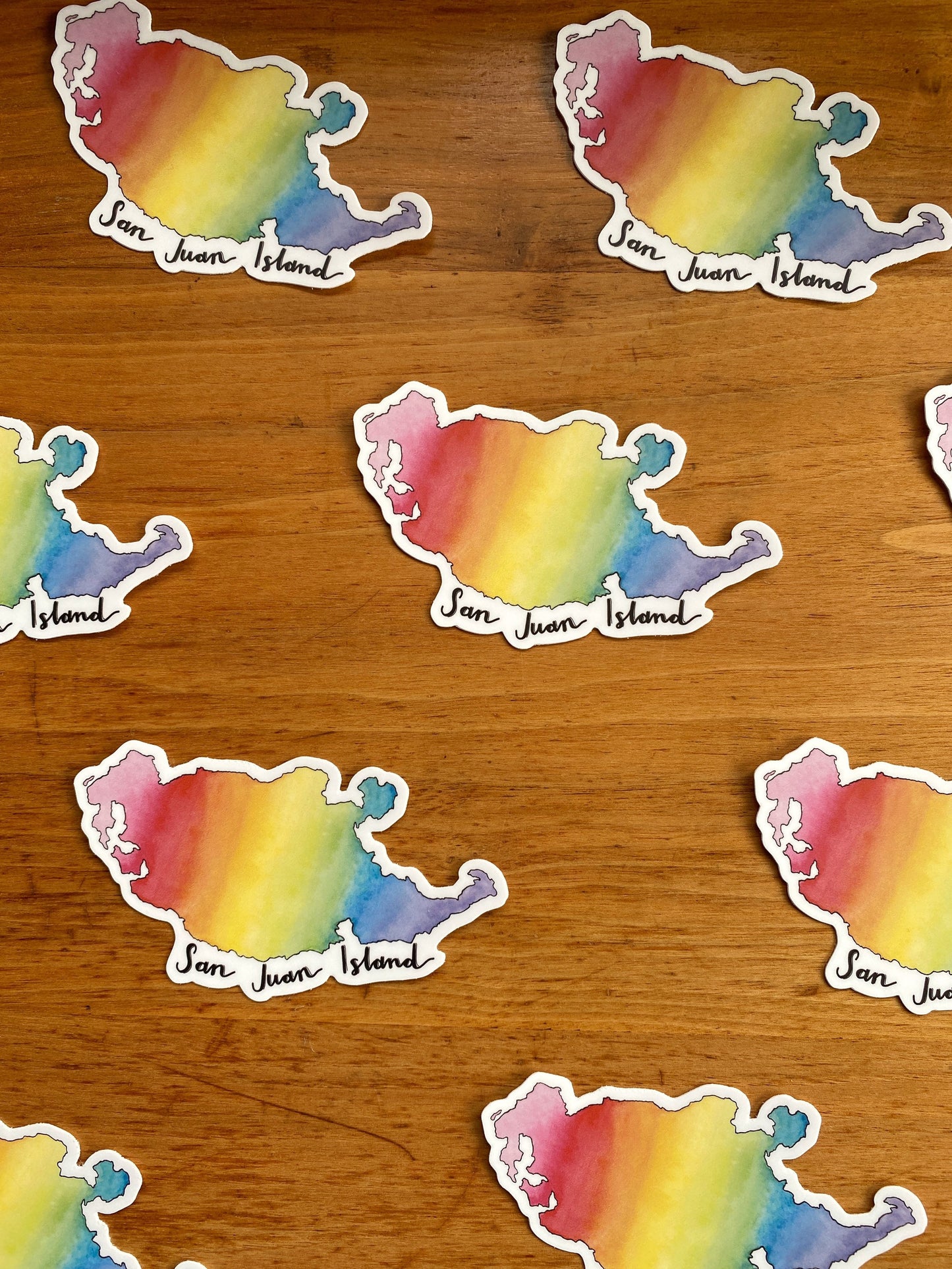 San Juan Island map rainbow sticker